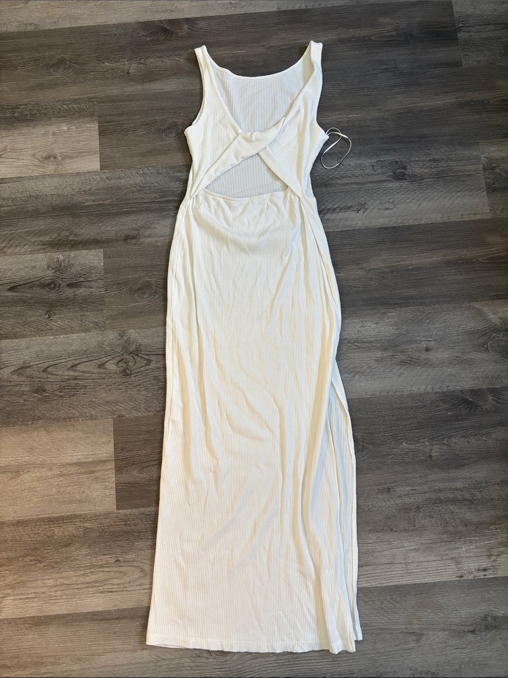 l*space Cream Ribbed Maxi Dress with Front Cutout